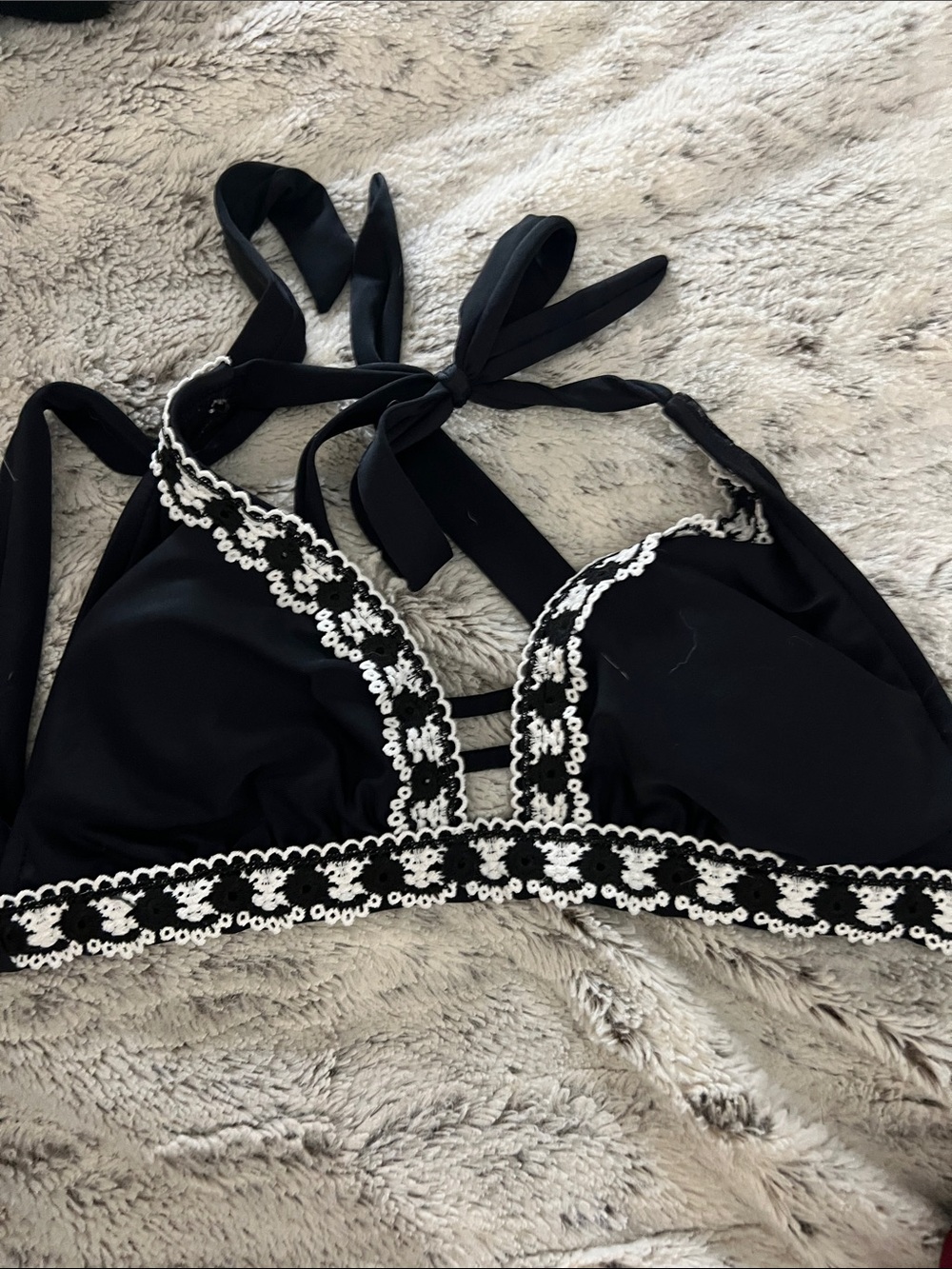 5/$10 item Black Crochet-Trim Halter Bikini Top - Women Swim